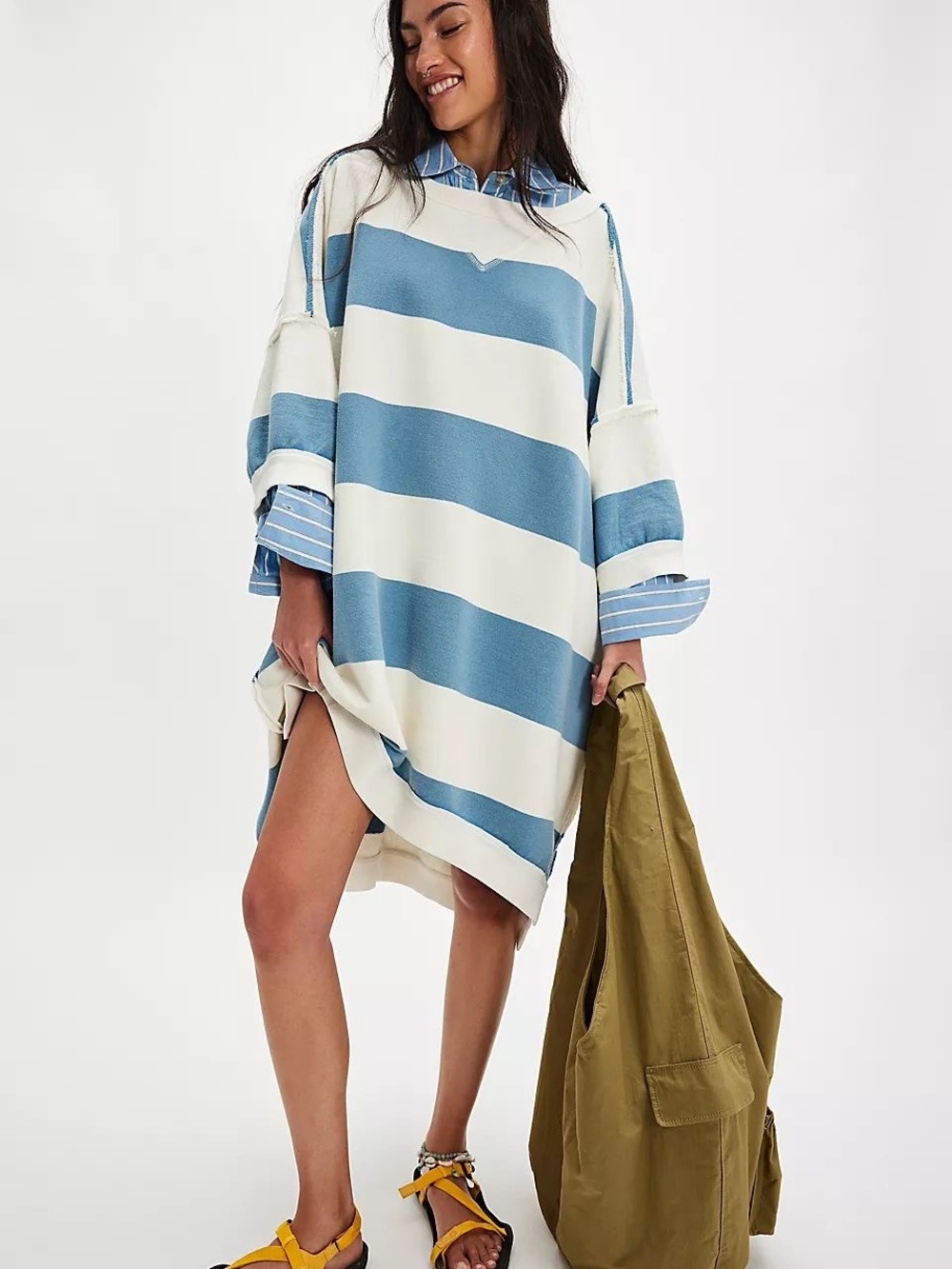 Blue and White Striped maxi sweatshirt